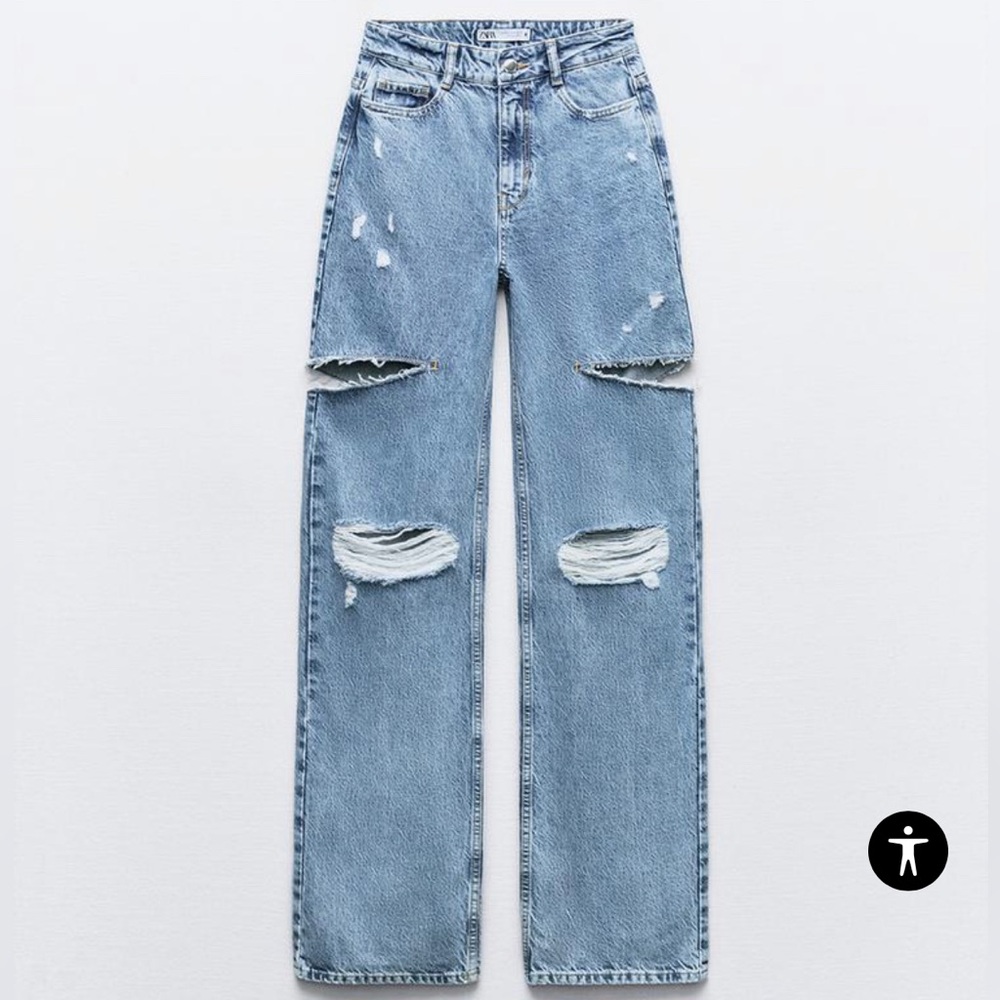 Zara MID WAIST RIPPED CUT OUT STRAIGHT LEG JEAN 26 new SOLD OUT!!!